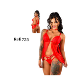 Babydoll rojo semitransparente con choker