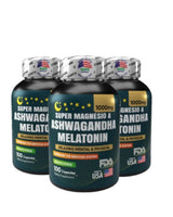 Tres frascos de magnesio 1000 mg con ashwagandha KSM-66 y melatonina, 100 cápsulas cada uno