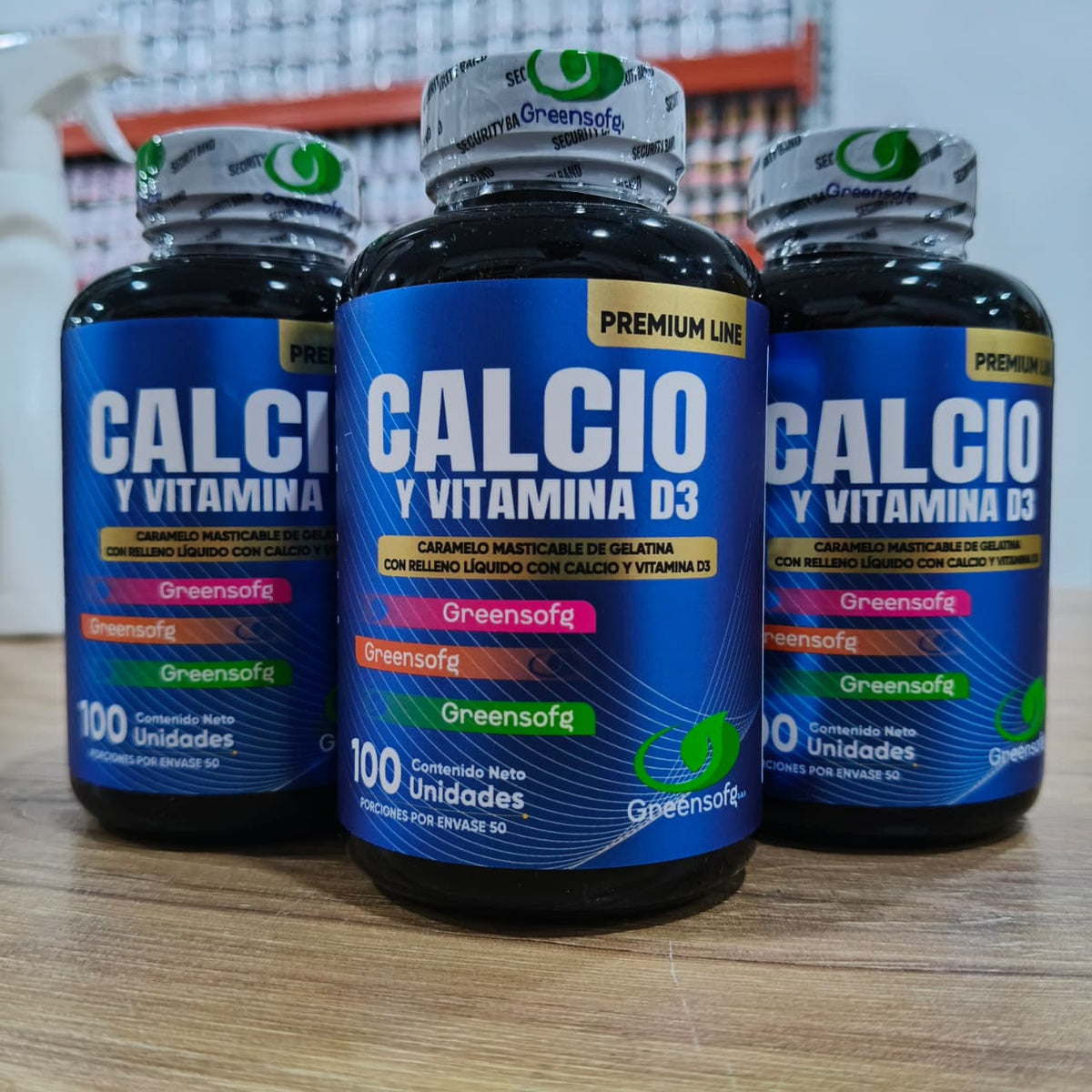 Tres frascos de calcio con vitamina D3 masticable de 100 unidades