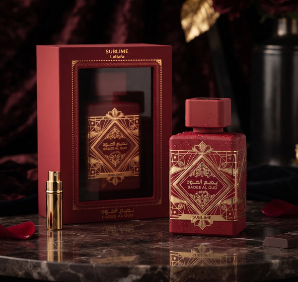 Lattafa Badee Al Oud Sublime Eau de Parfum 100 ml unisex con su estuche rojo