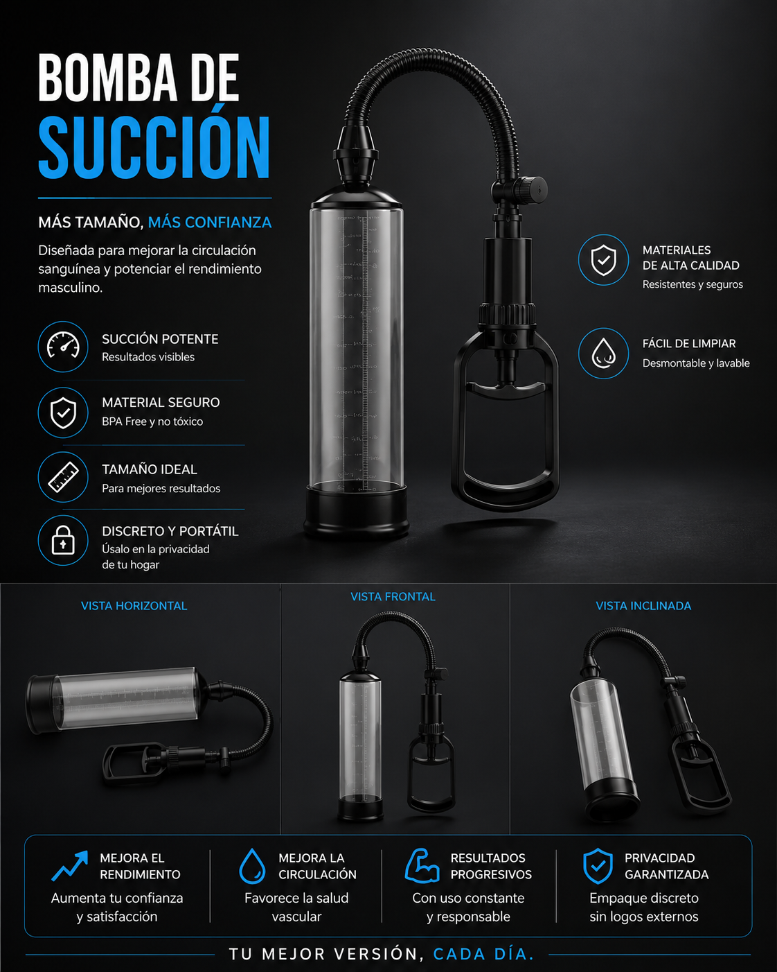 Bomba de vacío masculina, detalle del manómetro y la válvula