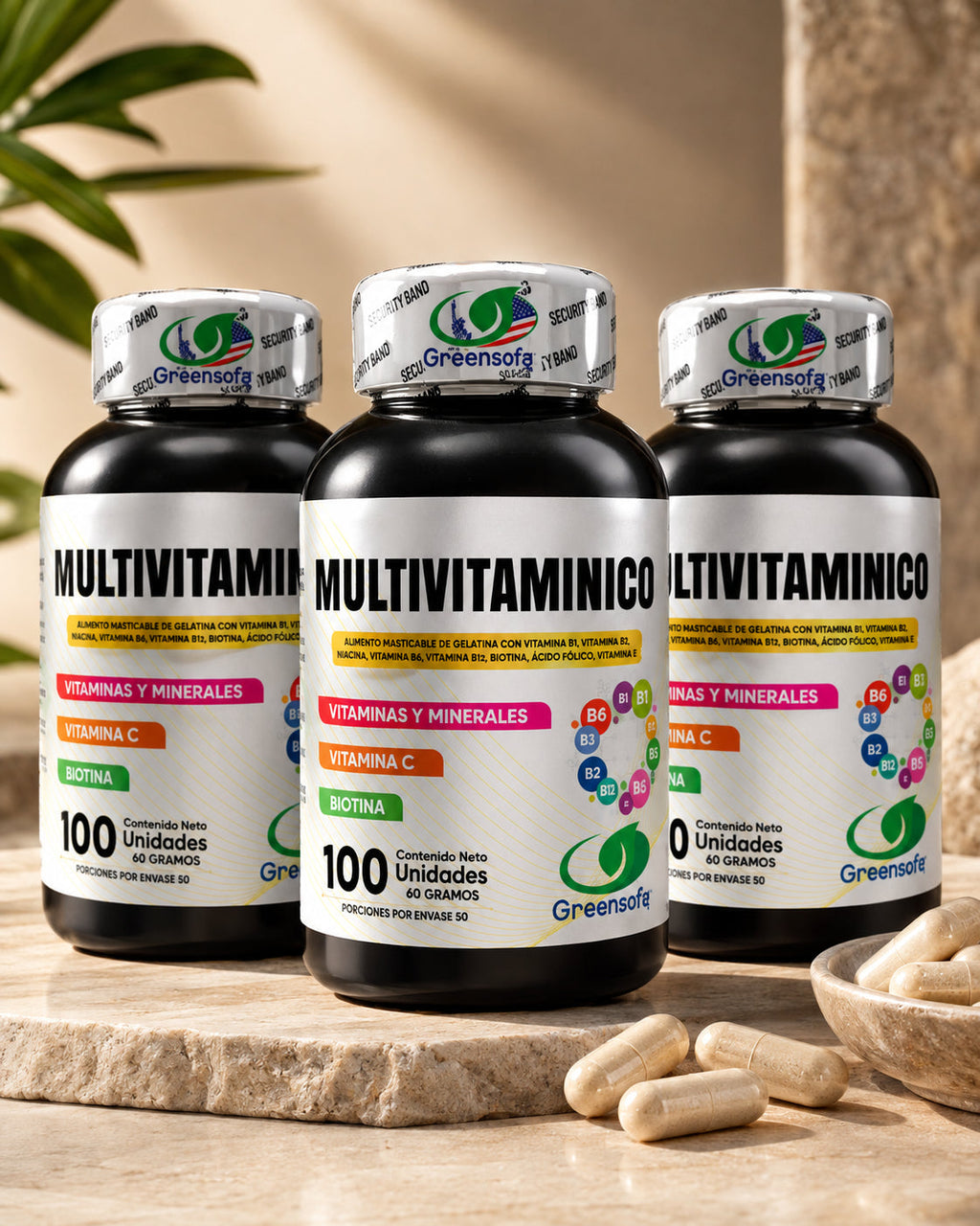 Botes de multivitamínico Greensofa 100 softgels pack x3