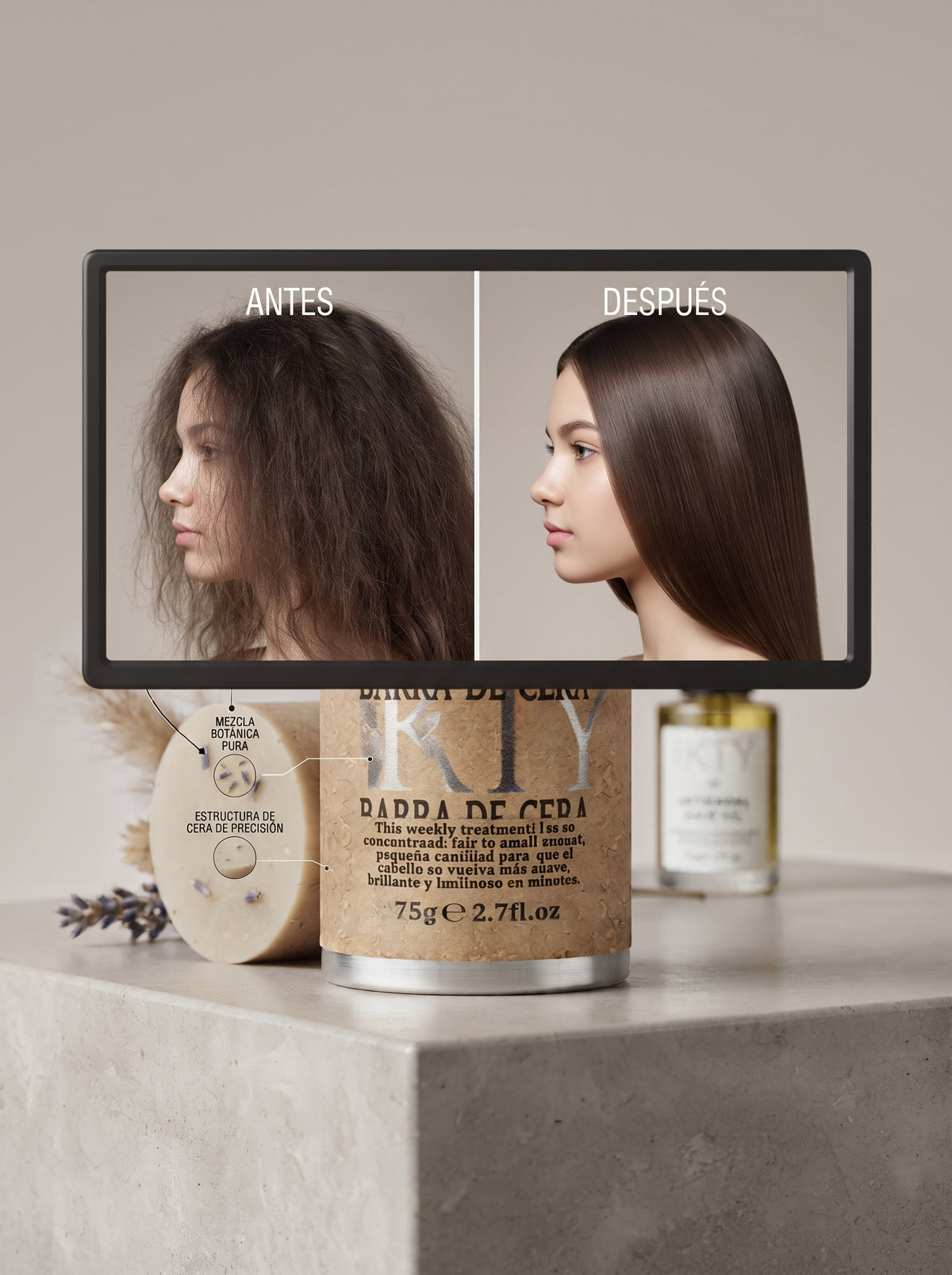 Cera capilar antifrizz natural - presentación del producto