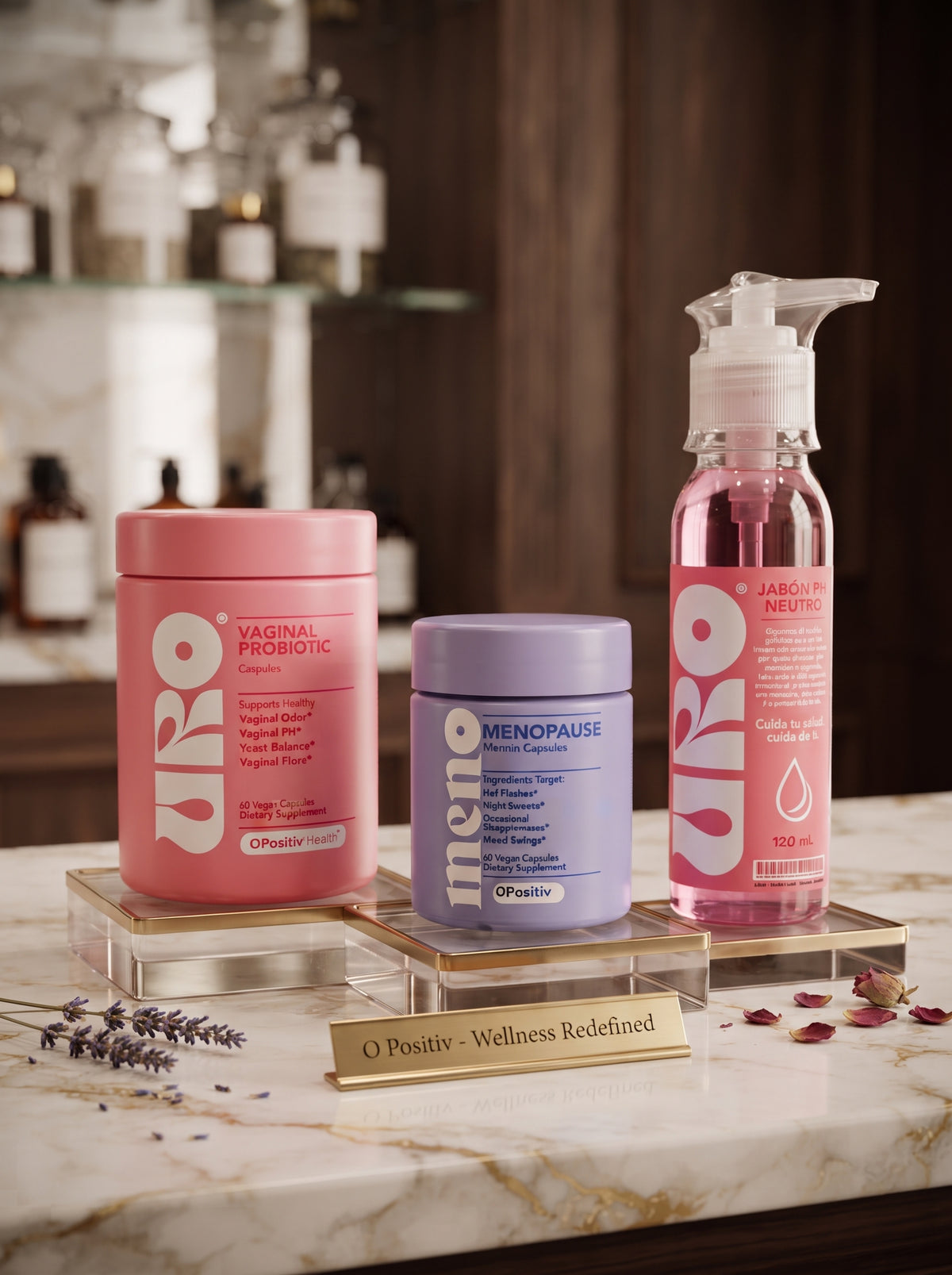 Combo de higiene íntima Meno, URO y jabón íntimo de pH neutro