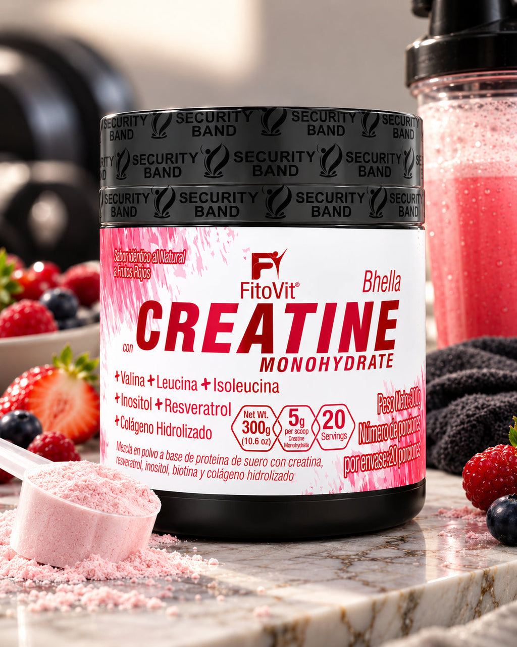 Bhella creatina monohidratada 300 g con frutos rojos