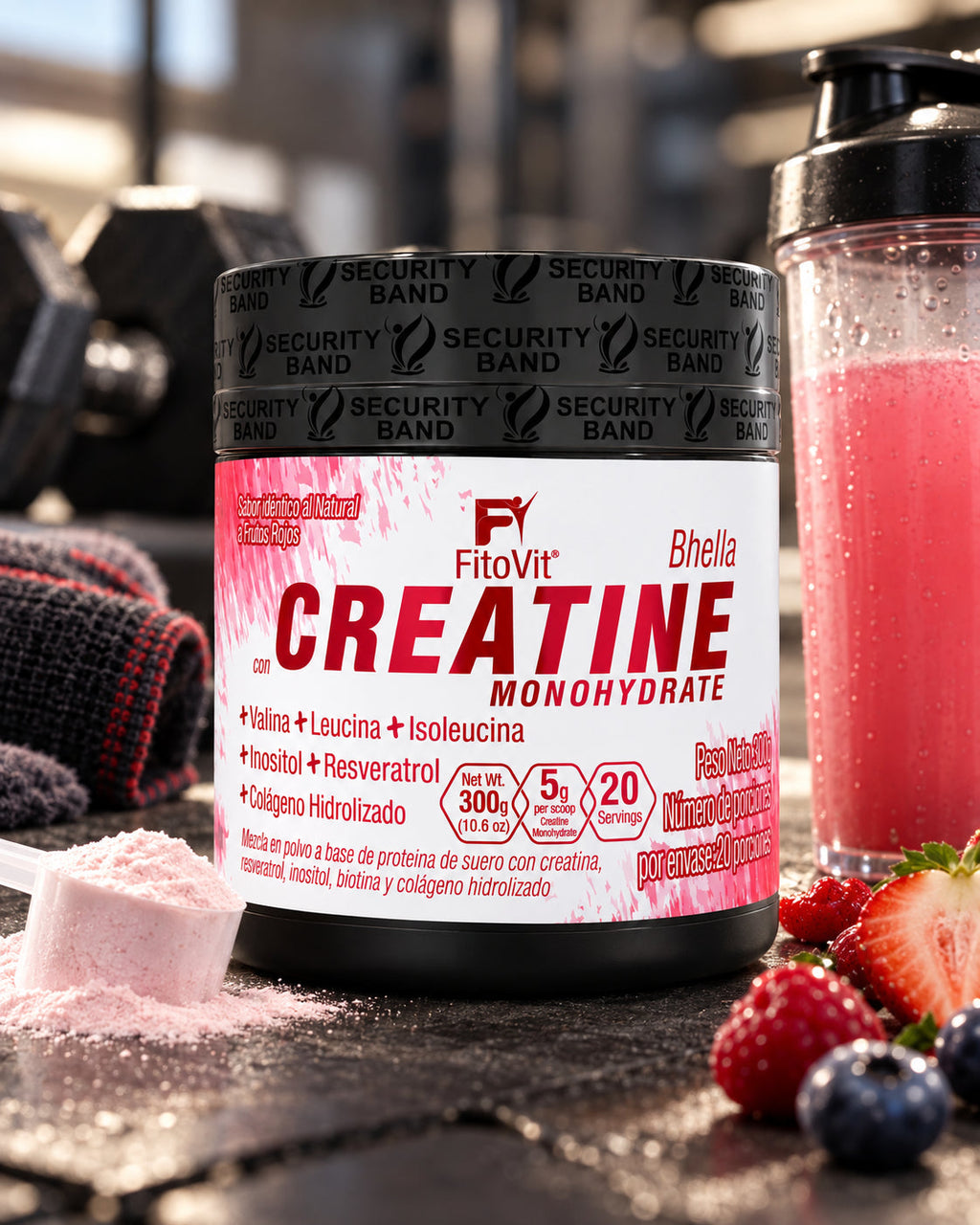 Creatina de frutos rojos en gimnasio