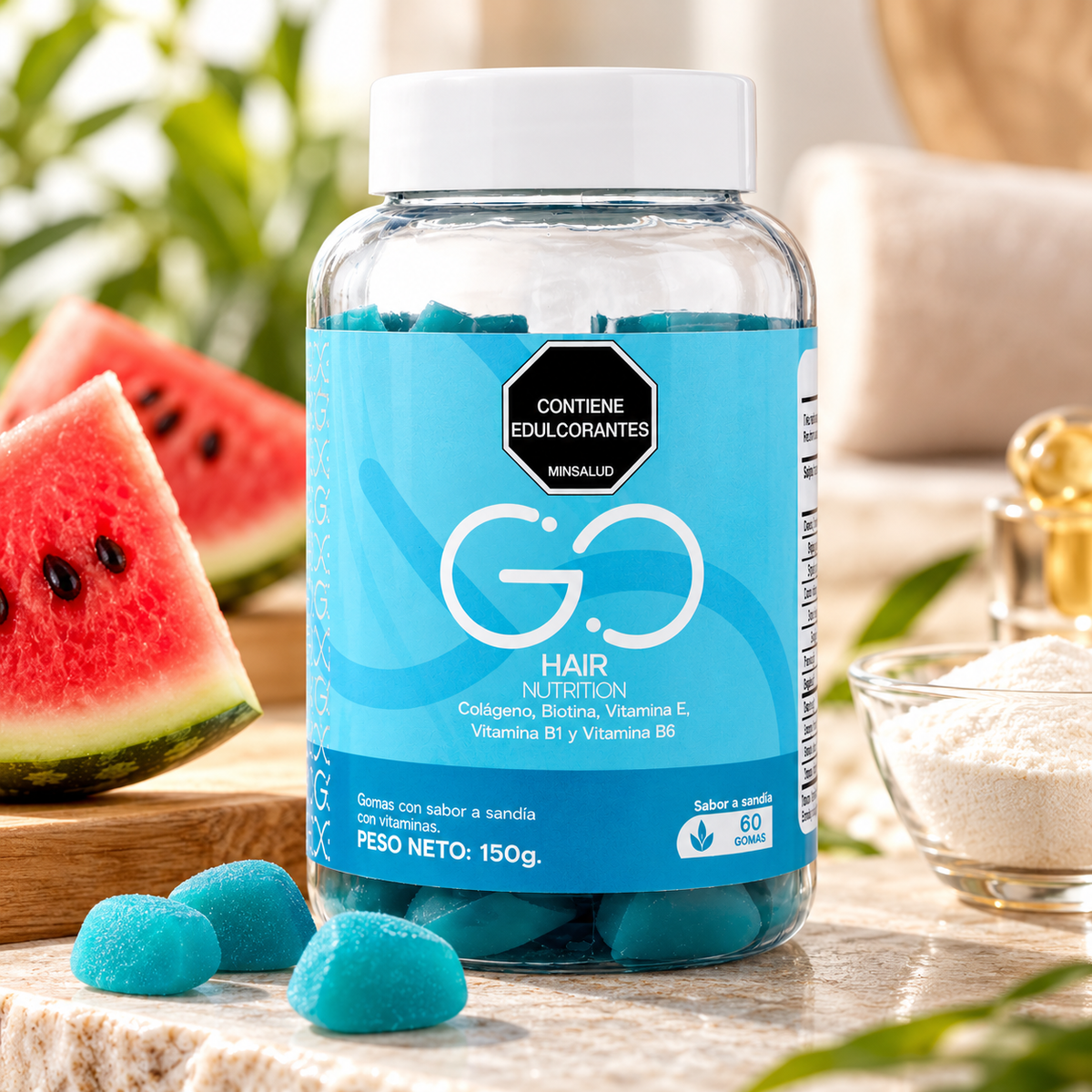 Gomitas Go Hair con Biotina y Colágeno — 60 Gomitas Sabor Sandía