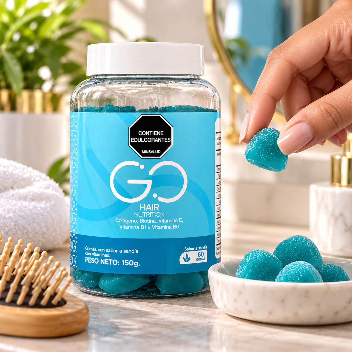 Gomitas Go Hair con Biotina y Colágeno — 60 Gomitas Sabor Sandía
