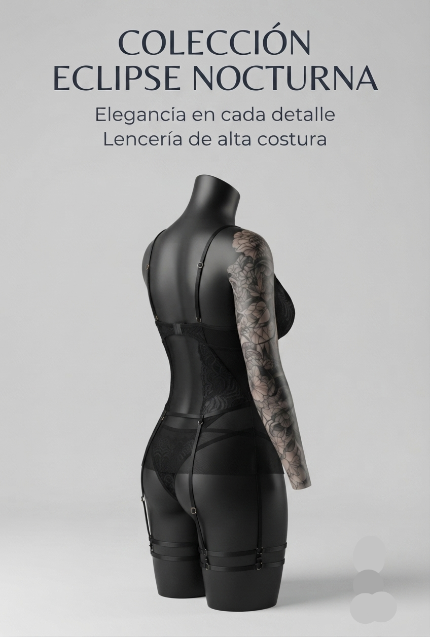 Babydoll negro de malla - detalle de arneses en piernas