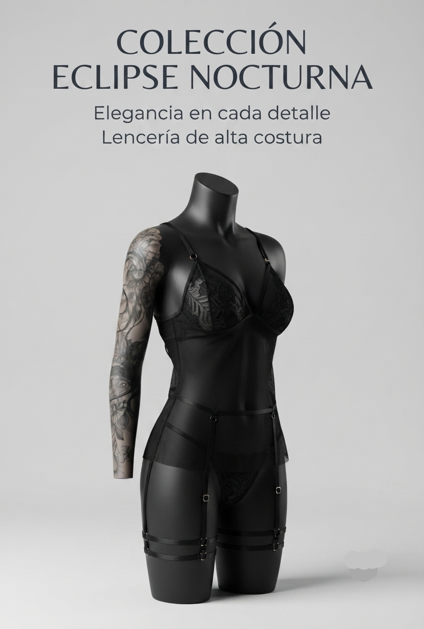 Babydoll negro de malla - vista frontal