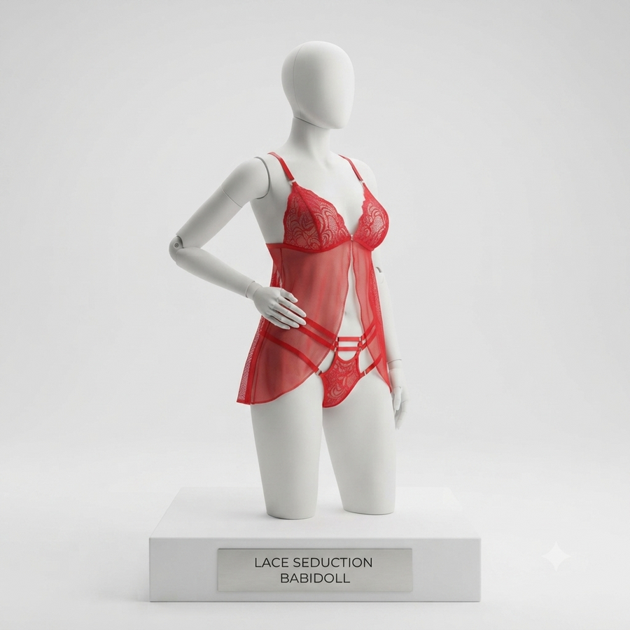 Babydoll rojo semitransparente - vista frontal