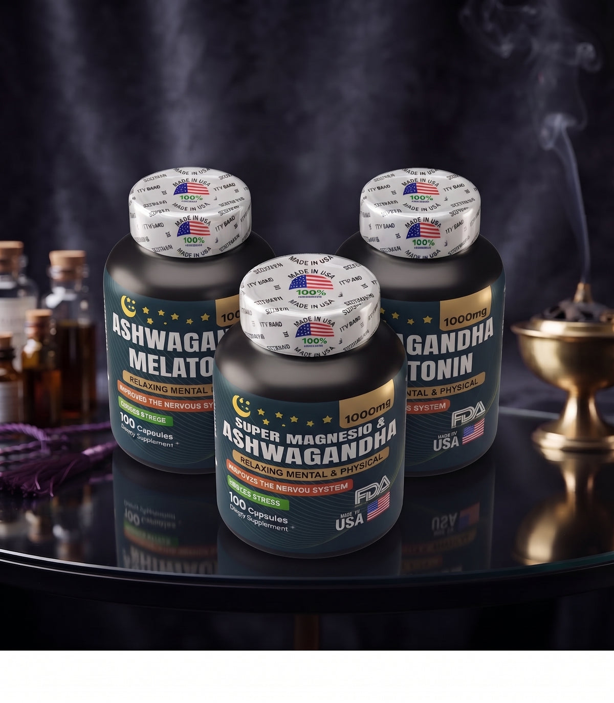 Magnesio con Ashwagandha KSM-66 y Melatonina 1000 mg x3 Frascos | Envío Gratis Colombia