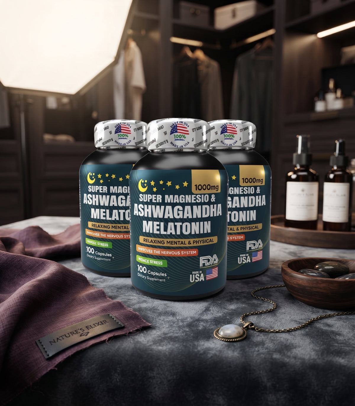 Magnesio con Ashwagandha KSM-66 y Melatonina 1000 mg x3 Frascos | Envío Gratis Colombia