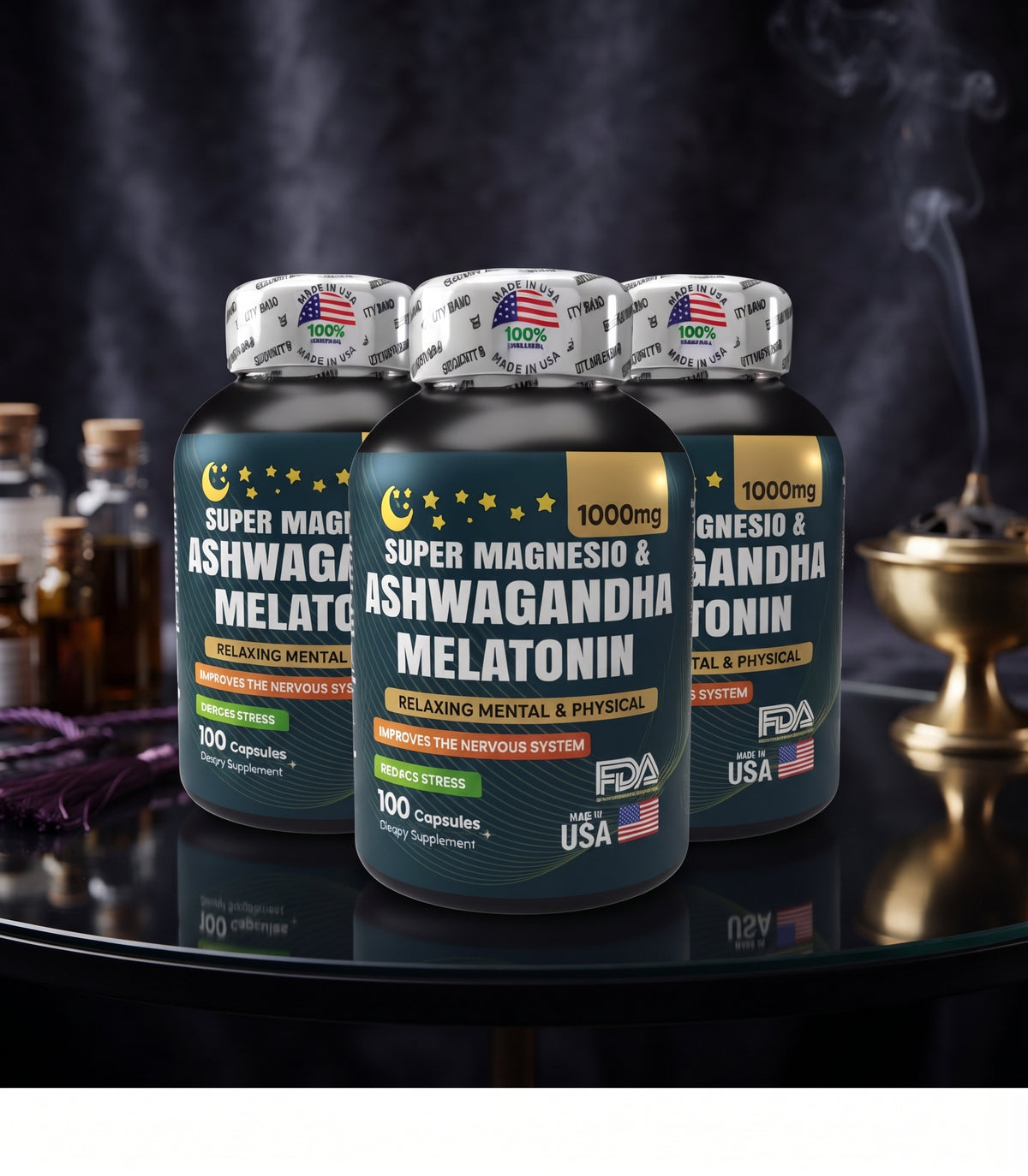 Magnesio con Ashwagandha KSM-66 y Melatonina 1000 mg x3 Frascos | Envío Gratis Colombia
