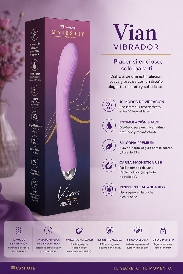 Vibrador Majestic Kian de silicona suave, diseño lila