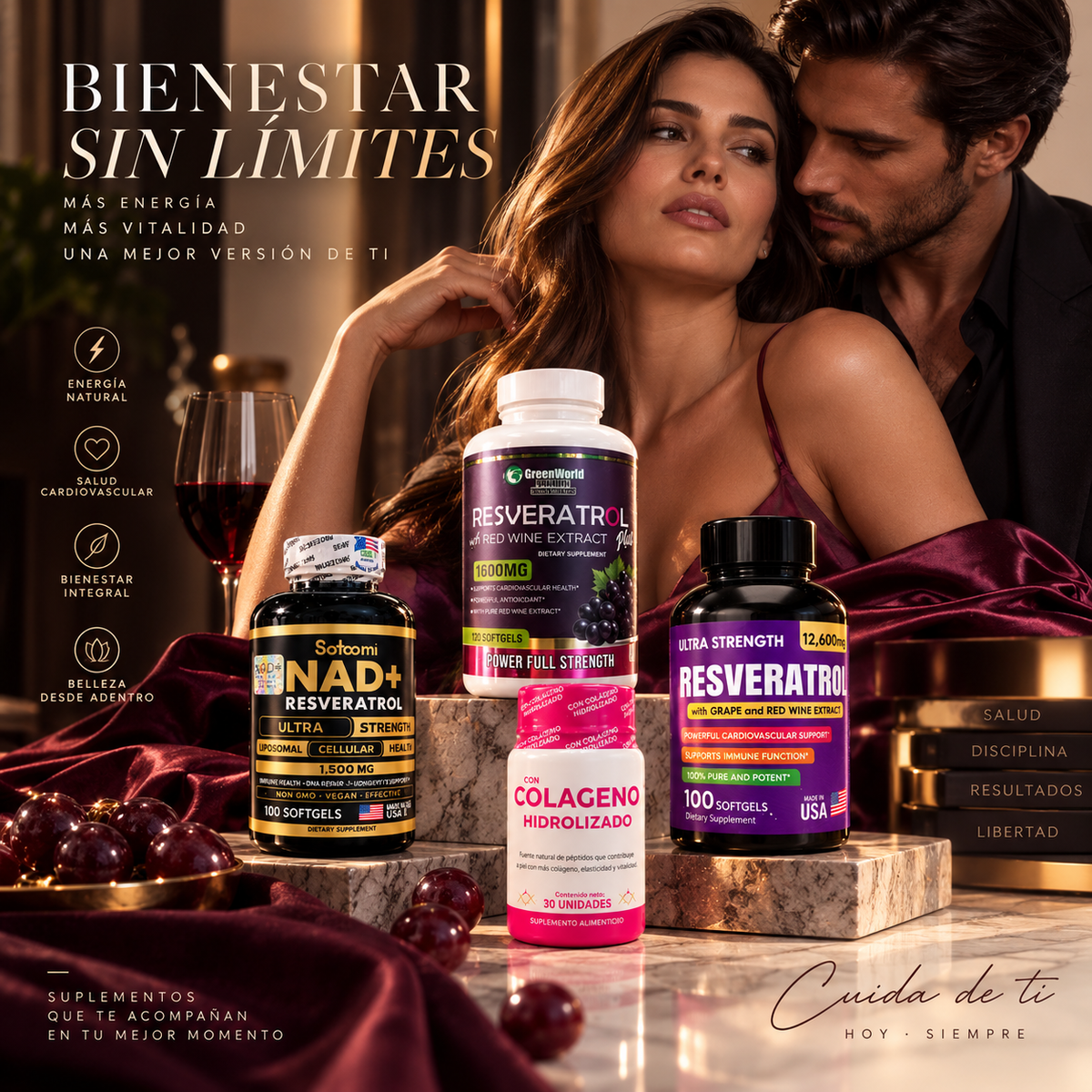 Combo NAD+ Resveratrol y Colágeno Greenworld 4 Productos | Envío Gratis Colombia