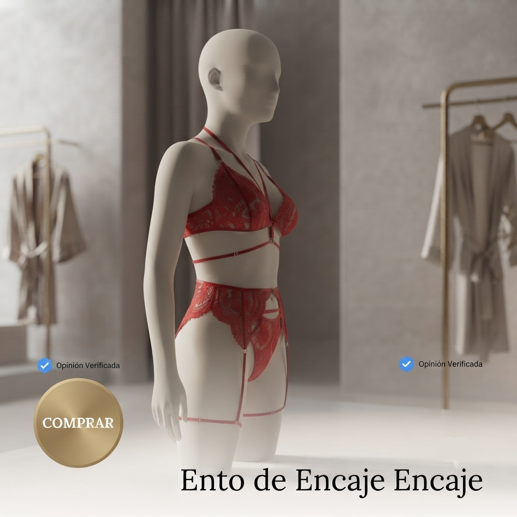 Conjunto de encaje rojo 3 piezas - vista frontal