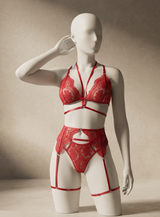 Conjunto de encaje rojo 3 piezas - empaque con envío discreto